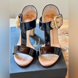 Giuseppe Zanotti High-Heel Sandals- Patent Leather with Block Heels- Sz 38 / 7.5